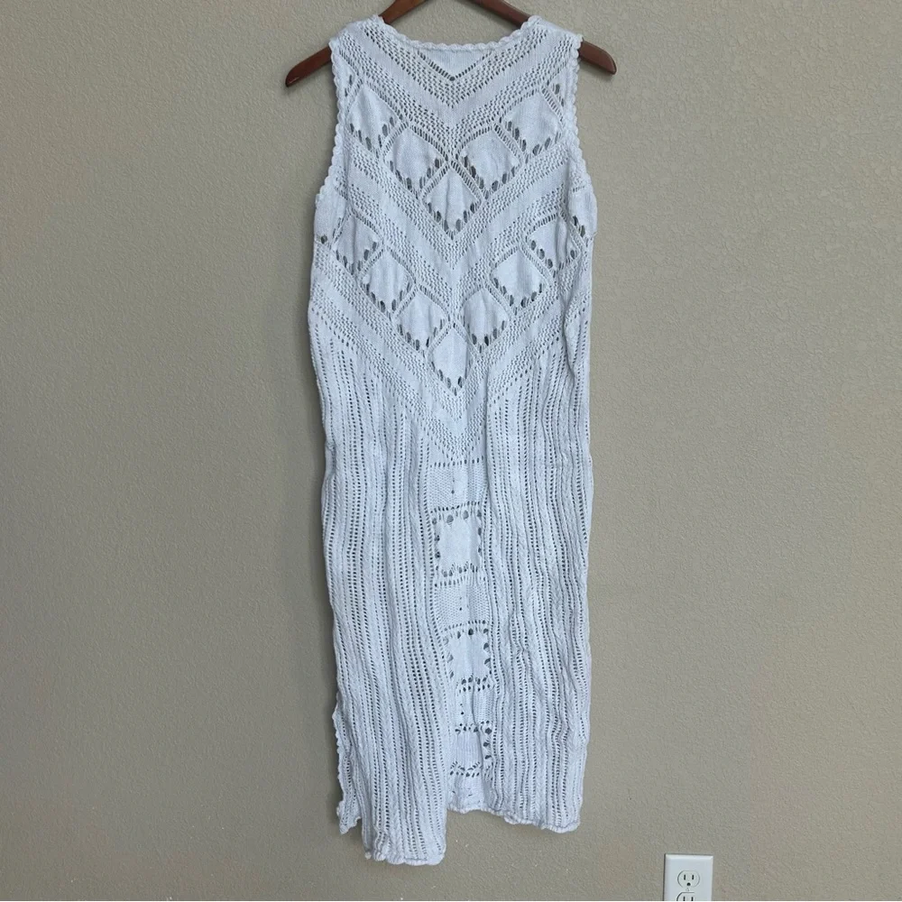 FP Beach White Crochet Knit Sleeveless Cover-Up Dress Women’s Size Medium Pool - Picture 2 of 5